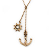 Vintage Inspired 'Anchor & Steer Wheel' Pendant With Burn Gold Chain Necklace - 36cm Length/ 8cm Extension
