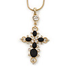 Victorian Style Diamante Statement Cross Pendant With Gold Tone Snake Chain - 38cm Length/ 7cm Extension