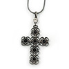 Victorian Style Filigree, Diamante Statement Cross Pendant With Black Tone Snake Chain - 38cm Length/ 7cm Extension