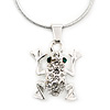 Small Crystal Frog Pendant With Silver Tone Snake Chain - 40cm Length/ 4cm Extension