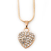 Gold Tone Crystal Heart Pendant With Snake Chain - 38cm Length/ 6cm Extension