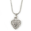Silver Tone Crystal Heart Pendant With Snake Chain - 38cm Length/ 6cm Extension