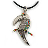 Multi Crystal Parrot Pendant With Black Leather Cord In Burnt Silver Tone - 40cm L/ 4cm Ext