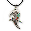 Multi Crystal Parrot Pendant With Black Leather Cord In Burnt Silver Tone - 40cm L/ 4cm Ext