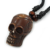 Unisex Acrylic Skull Pendant With Black Waxed Cotton Cord - Adjustable