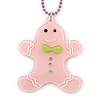 Light Pink Acrylic Gingerbread Pendant With Lilac Beaded Chain - 44cm L
