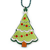 Green Acrylic, Red Crystal 'Christmas Tree' Pendant With Dark Green Beaded Chain - 44cm L