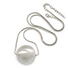 Brushed Silver Tone Metal Ball Pendant with Snake Type Long Chain - 90cm L/ 9cm Ext