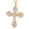 Clear Crystal 'Vaticana' Statement Cross Pendant and Long Chain (Gold Plating) - 72cm L