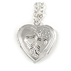Small Silver Tone Heart with Double Heart Motif Locket Pendant - 40cm L/ 7cm Ext