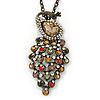 Vintage Inspired Multicoloured Crystal Peacock Pendant with Chain In Bronze Tone - 72cm L/ 6cm Ext
