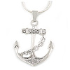 Crystal Anchor Pendant with Silver Tone Snake Style Chain - 44cm L/ 4cm Ext