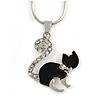 Small Crystal Kitten Pendant with Silver Tone Snake Type Chain - 41cm L/ 5cm Ext