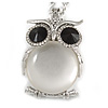 Large Crystal Owl Pendant with Chunky Chain In Silver Tone - 70cm L