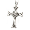 Large Crystal Cross Pendant with Chunky Long Chain In Silver Tone - 70cm L