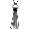 Long Chain Tassel Black Glass Bead Pendant with Black Tone Metal Chain Necklace - 72cm L/ 7cm Ext/ 14cm Pendant