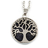 Long Dark Blue Goldstone Tree Of Life Pendant with Silver Tone Chain - 70cm