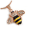 Small Cute 'Bee' Pendant Necklace In Rose Gold Tone Metal - 40cm Length & 4cm Extension