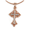 Small Clear Crystal Cross Pendant with Rose Gold Tone Snake Type Chain - 44cm L/ 4cm Ext