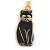 Black/ Blue Enamel Cat Pendant with Gold Tone Chain - 44cm L/ 5cm Ext