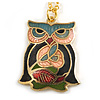 Multicoloured Enamel Owl Pendant with Gold Tone Chain - 44cm L/ 5cm Ext