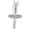 Crystal Small Cross Pendant with Silver Tone Chain - 42cm L/ 4cm Ext