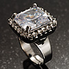 Princess-Cut Clear Crystal Ring (Silver-Tone)