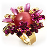 Magenta Diamante Enamel Floral Cocktail Ring