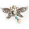 Rhodium Plated Diamante Dragonfly Fashion Ring (Ice Clear)