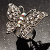 Silver Tone Clear Crystal Butterfly Ring