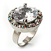 Round-Cut Clear Crystal Ring (Silver-Tone)