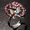 Crystal Butterfly And Flower Ring (Silver&Pink)