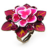 Raspberry Crystal Enamel Cocktail Ring (Bronze Tone)