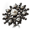 Large Snowflake Simulated Pearl Cocktail Ring (Black Tone)