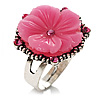 Antique Silver Pink Flower Ring