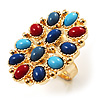 Oversized Multicoloure Oval Cocktail Ring (Gold Tone)