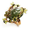Exquisite Flower And Butterfly Cocktail Ring (Gold And Olive Green)