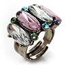 Multicoloured Oval-Cut Crystal Cocktail Ring