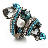 Giant Vintage Crystal Cocktail Ring (Clear & Sky Blue)