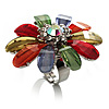 Large Multicoloured Acrylic Daisy Cocktail Ring (Silver Tone)