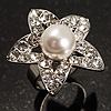 Crystal Star Pear Style Fashion Ring (Silver Tone)