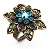 Bronze-Tone Crystal Flower Cocktail Ring (Multicoloured)