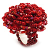 Red Glass Bead Flower Stretch Ring
