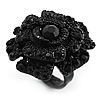 Sultry Crystal Rose Cocktail Ring (Black Tone)