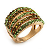 Gold Tone Wide Crystal Band Ring (Green & Olive)