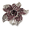Light Purple Diamante Flower Ring (Silver Tone)