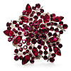 Large Magenta Crystal Flower Cocktail Ring (Silver Tone)