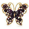 Large Aubergine Enamel Butterfly Ring (Gold Tone)