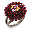 Ruby Red Coloured Crystal Cocktail Ring (Black Tone)