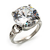 Clear Crystal CZ Rock Solitaire Ring (Silver Tone)